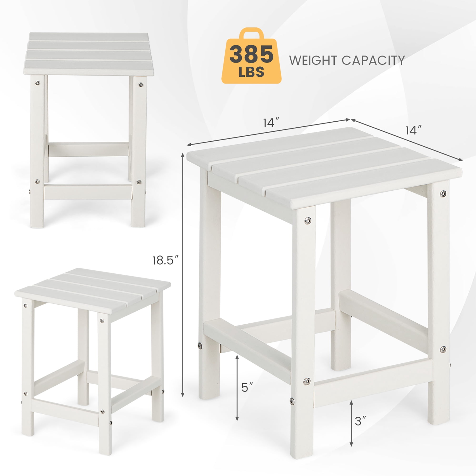 Costway 14'' Patio Adirondack Side End Table HDPE Square Weather Resistant Garden White