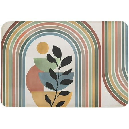 

Vintage Mid-Century Indoor Door Mat Entryway Rug Anti-Skid Doormat Decorative Absorbent Washable Floor Mat for Patio High Traffic Areas Decorch Nordic Rainbow Leaves Color Patterns 20x32 Inch