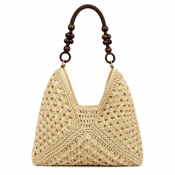 Crochet Bags for Women, Large Bohemian Handmade Straw Tote Bag with Color Block Design, Summer Beach Travel Handbag