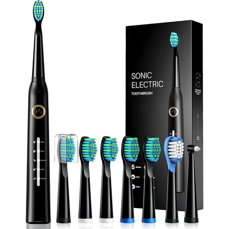 TEETHEORY Electric Toothbrush for Adults, 8 Brush Heads Sonic Electric Toothbrushes, 40000 VPM Deep Clean, 5 Modes Rechargeable Toothbrushes, 3 Hours Charge Last 30 Days (Black)