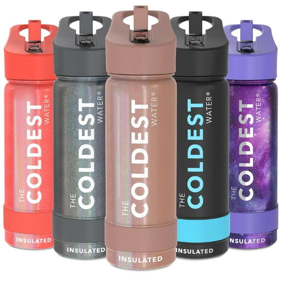 Coldest Sports Water Bottle - Straw Lid Bottle with Handle Leak Proof, Vacuum Insulated Stainless Steel, Double Walled, Thermo Mug, Metal Rose Gold 18 oz