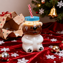 2025 Bear-Shaped Glass Cold Cup with Straw, 18.6oz Cup, Perfect for Holiday Cocktails, Iced Coffee, Cold Brews, and Christmas Gift Ideas,(1 Bear Cup with Straw)
