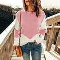 thumbnail image 2 of cfhntfmh Womens Crochet Sweater Crewneck Long Sleeve Pullover Color Block Oversized Ribbed Sweaters Fashion Tops for Women（Pink,X-Large), 2 of 6