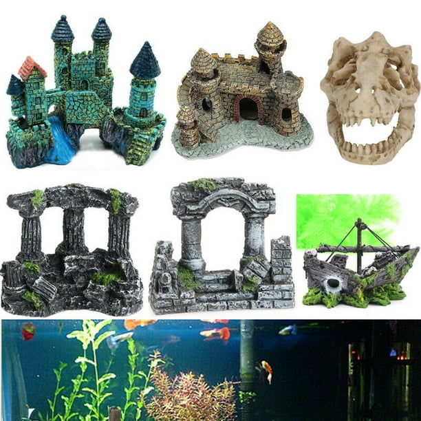 Fish Tank Ornaments Resin Aquarium Decoration Roman Column Castle Pirate Ship Walmart Com Walmart Com