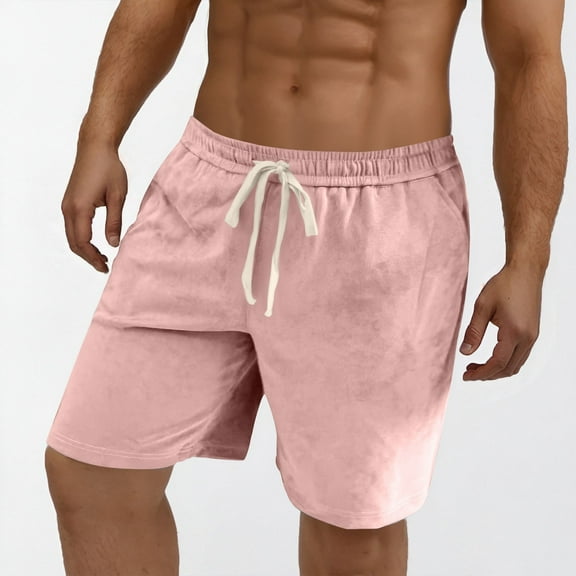 Qulqfy Big & Tall Shorts Men Beach Summer Pink Shorts Solid Knee Length Elastic Waist Shorts for Men 4XL