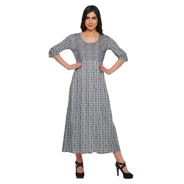 Moomaya Haut Indien Imprimé Robe Kurti Longue Tunique à Manches 3/4 Robes pour Femmes