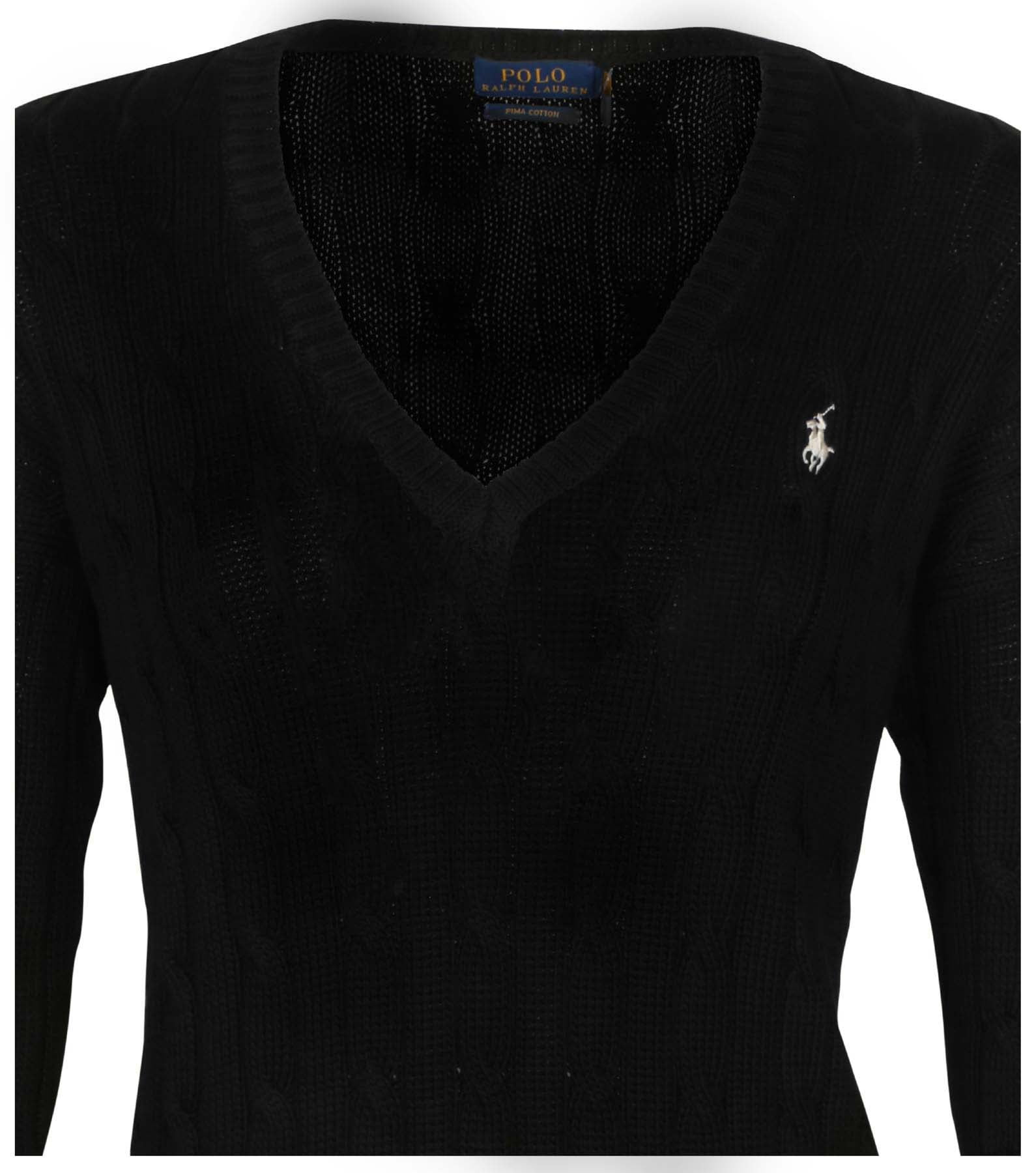 black v neck cable knit sweater