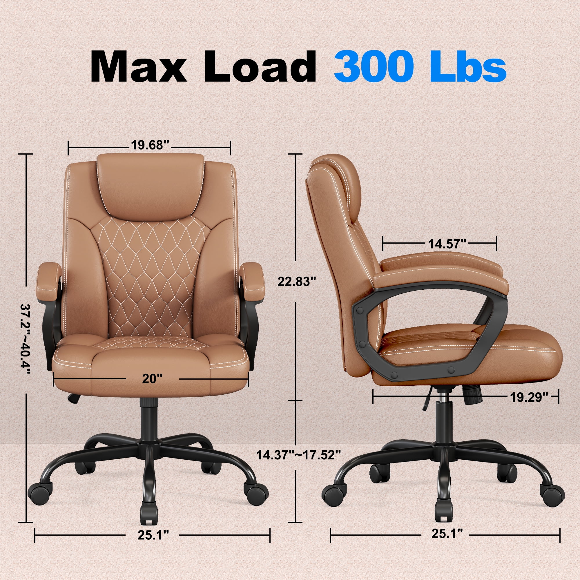 Misolant Office Chair, Executive Desk Chair, PU Leather Comfortable Executive Chairs with Fixed Armrest, Adjustable Height, Rocking Function, 360° Swivel Wheels