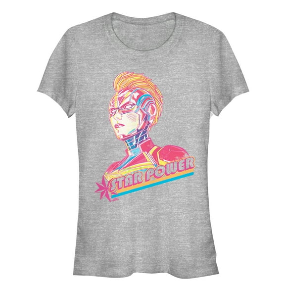 Junior's Marvel Captain Marvel Star Power Hero Graphic Tee Athletic Heather Medium