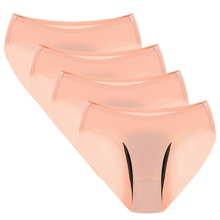 ATOYSOY Women s Mid Waist Period Underpants Plus Size Hip Lifting Cotton Panties  4 Pack Clearance Solid Leak Proof Panty Comfy Shapewear Control Briefs Seamless Stretchy Multipack Pink M