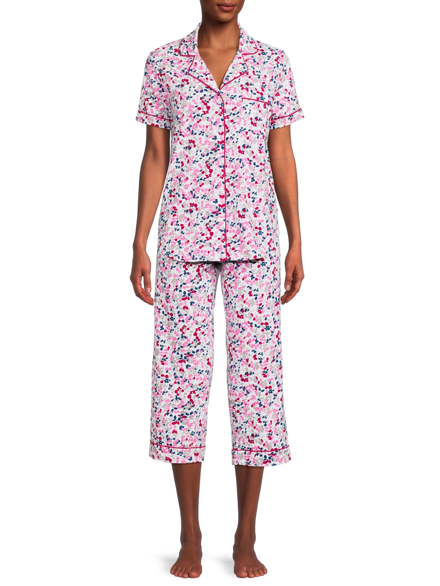 Secret Treasures Women's Plus Traditional Short Sleeve Notch Collar Pajamas Set