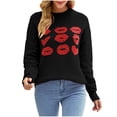 thumbnail image 1 of CEHVOM Mode Femme Décontractée Couleur Unie Tricoté Impression Saint-Valentin Chandail Manches Longues Col Rond Liquidation, 1 of 7