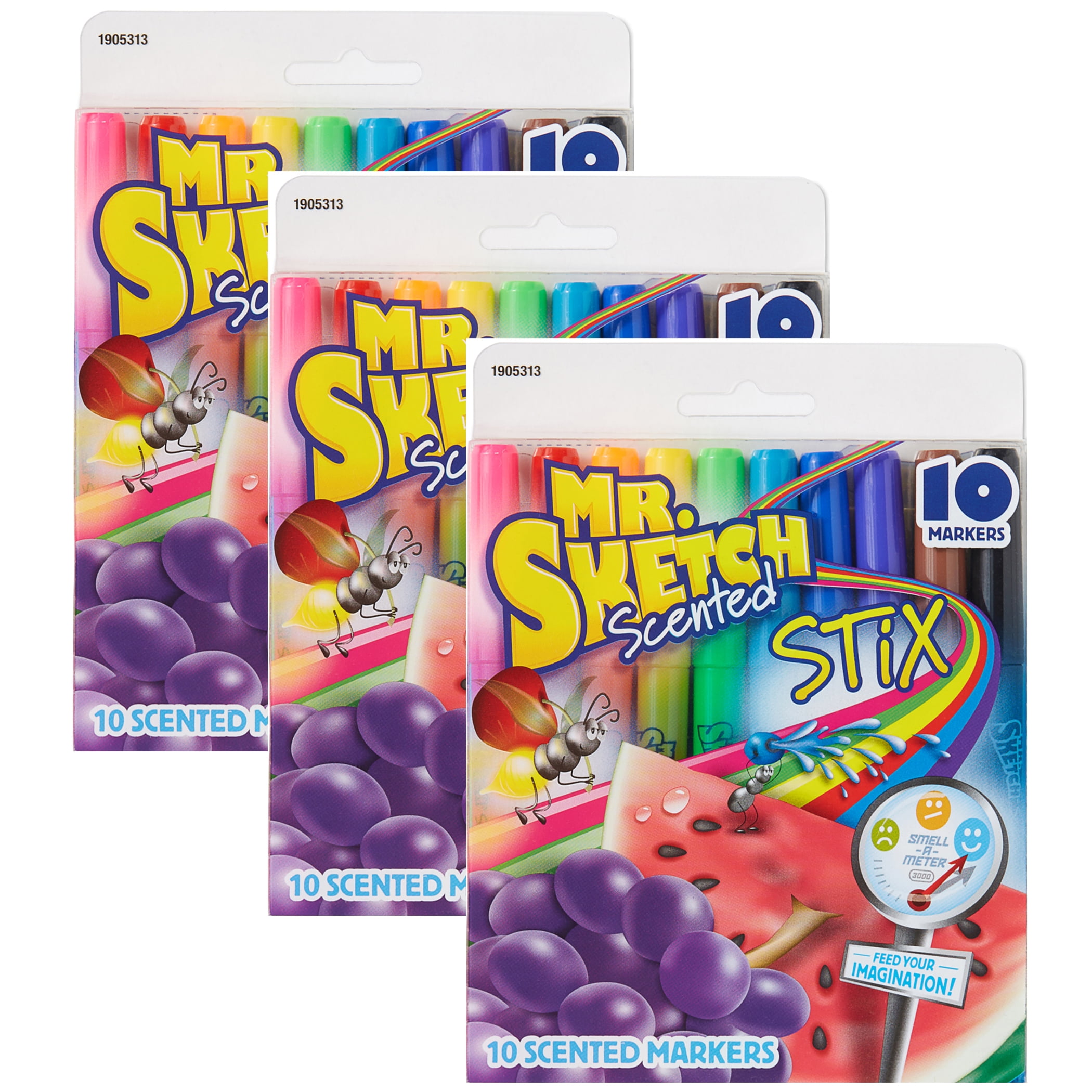 Mr. Sketch Scented Stix, Bullet Point Markers, Assorted, 10 Per Pack, 3 Packs