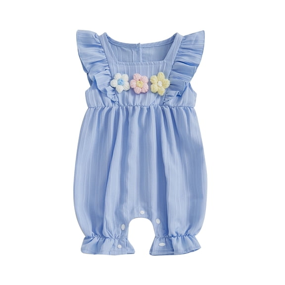 Rovasas Baby Girl Floral Jumpsuit Flying Sleeve Square Neck Romper