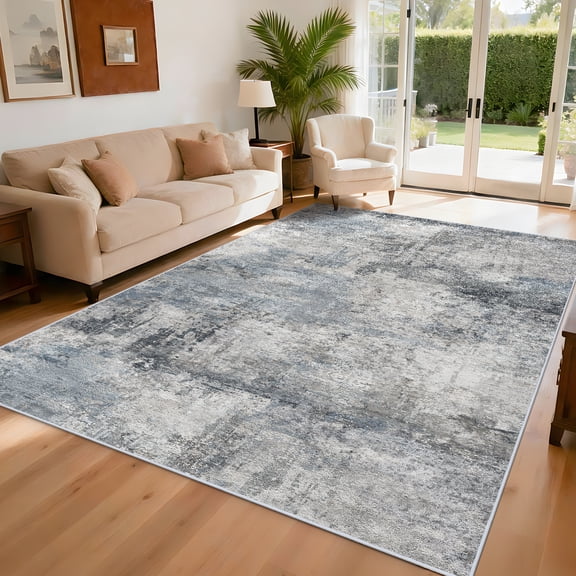RUUGME Washable Abstract 8X10 Rug: Living Room Area Rugs Non-Slip Backing Neutral Stain Resistant Carpet for Bedroom Farmhouse Large Soft Indoor mats for Dining Room Office Entry 8X10 Blue