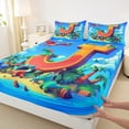 thumbnail image 4 of Feelyou Cartoon Dinosaur Letter J Print Full Size Sheets for Boys Girls, Cute Animal Bed Sheets, Blue, 4-Piece, 4 of 5