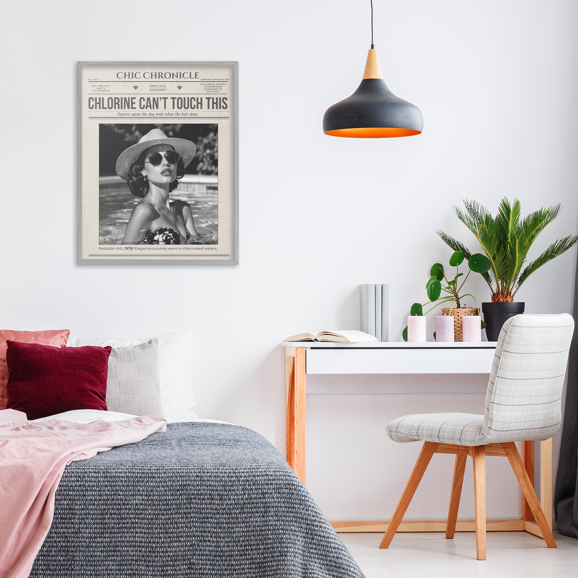 Chic Chronical Vintage Magazine Gray Framed Giclee Art, design by A Barefoot Stylist