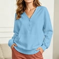 thumbnail image 6 of Women's V-Neck Button Front Sweatshirt Long Sleeve Pullover with Front Pocket Loose Fit Casual Top for Fall & Winter, 6 of 7