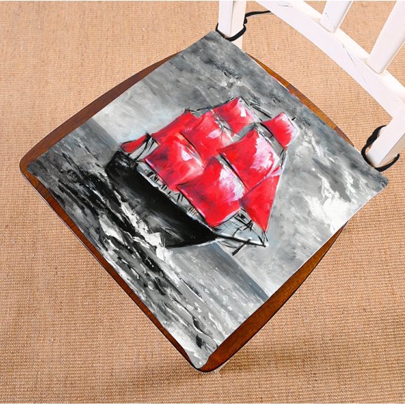 PHFZK Oil Painting Chair Pad, Ship in Ocean Seat Cushion Chair Cushion Floor Cushion Two Sides Size 16x16 inches