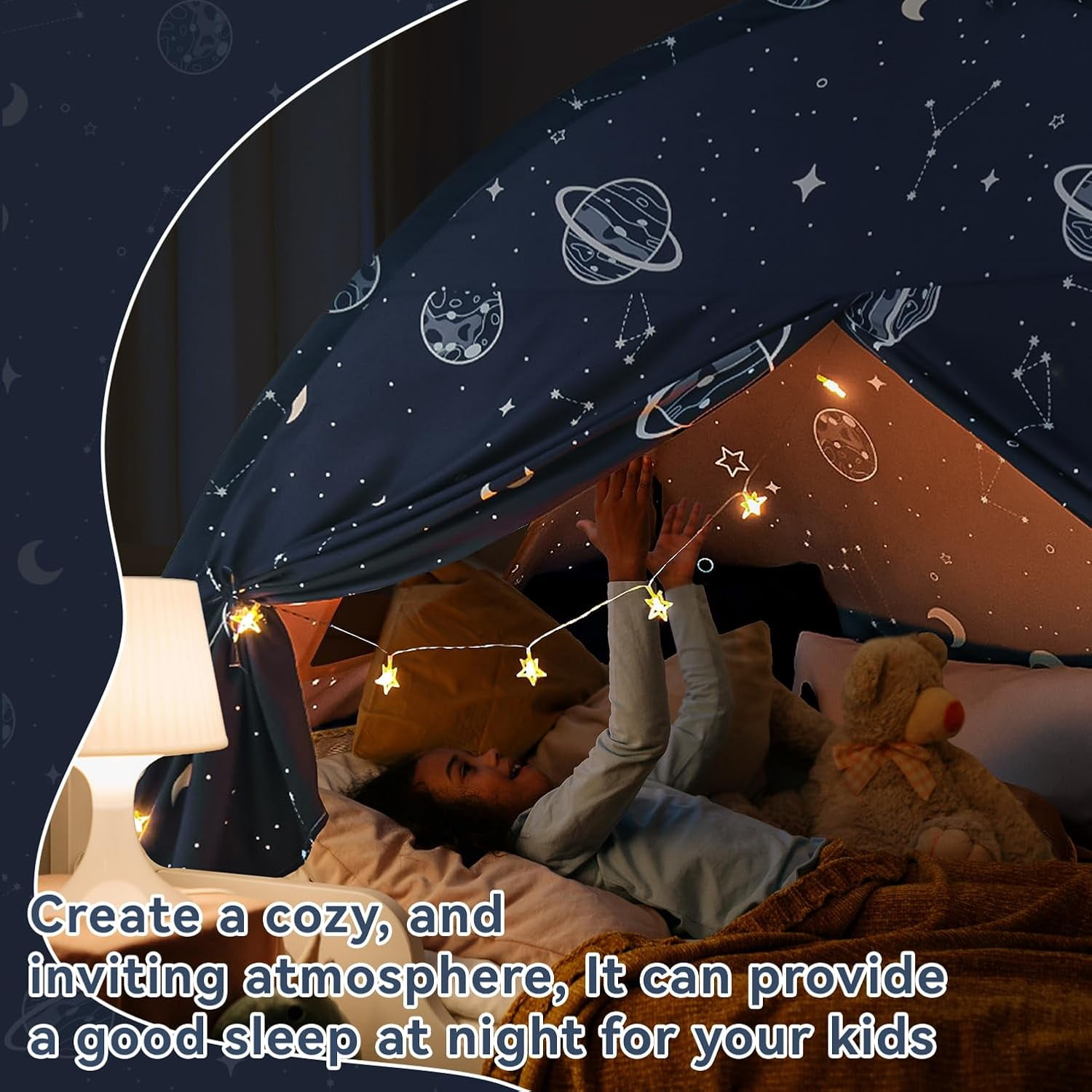 Twin Bed Tent Canopy, Galaxy Dome Space Bed Canopy for Kids, Toddler Top Bunk Canopy Tent Blackout, Twin Floor Bed Sleep Tents Indoor for Boys Birthday Toy House Gift