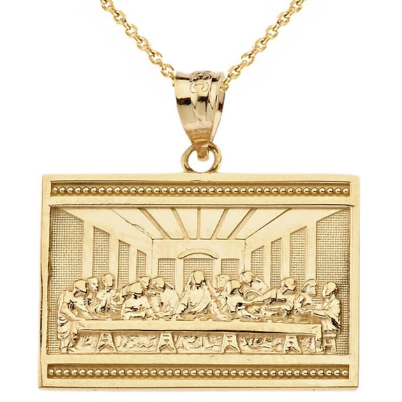 Solid Gold Last Supper Pendant Necklace (10K Yellow Gold, Pendant with 20" chain)