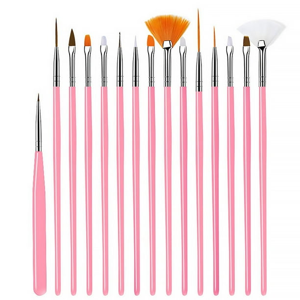 Soidarity 15 unids/set de pinceles para uñas, mango de plástico, esmalte de Gel, pintura, dibujo, pinceles de uñas de para arte de uñas, Juegos de manicura Rosado 15 piezas Soidarity CE1769-02