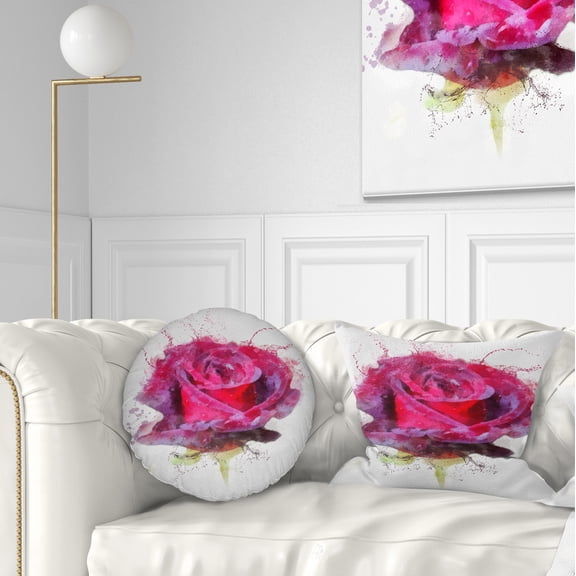 Designart Watercolor Dark Red Rose Sketch - Floral Throw Pillow - 12x20