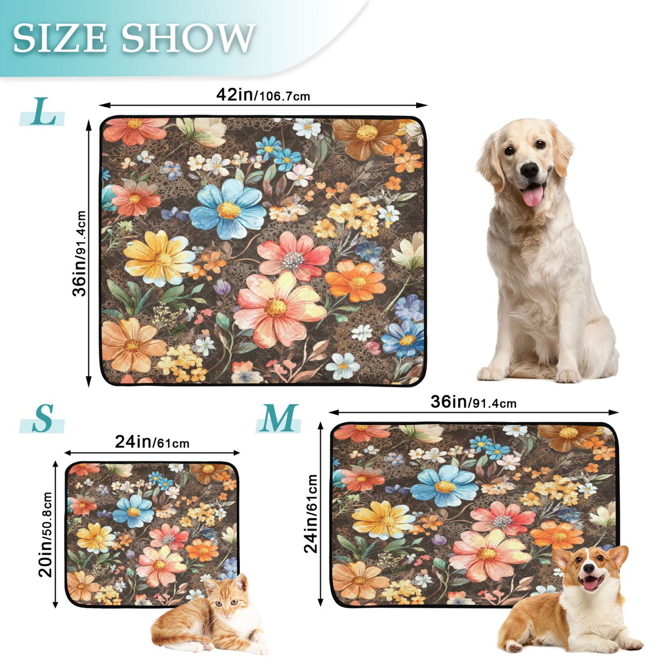 Qxltty Moebius Flowers Pattern Cat litter Pads Pet Set of 2 Diaper Mats Center Anti-leakage Layer Absorbent Soft and Comfortable