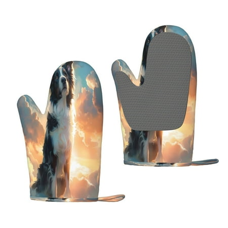 

Hirioo Cloud Border Collie for Silicone Oven Mitts for BBQ Baking Cooking Set of 2 Heat Resistant 260℃ Non-Slip Kitchen Essentials