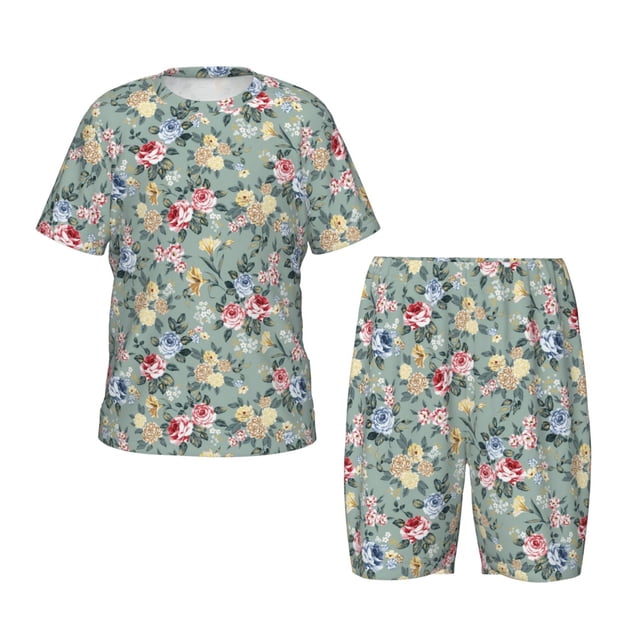 Balery Rose Flowers Conjunto de Pijama Infantil de Manga Corta con Estampado – Ropa de Dormir de Algodón Suave-Medium
