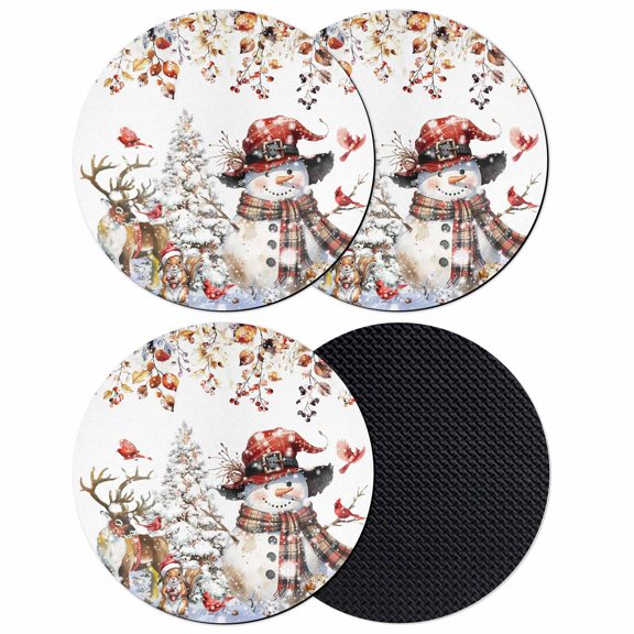 Christmas Snowman Coasters Set of 4, Absorbent Coasters for Drinks, Xmas Snowflake Elk Eucalyptus Leaves Coaster for Desk Coffee Table Protection, Home Decor House Warming Gifts 4"