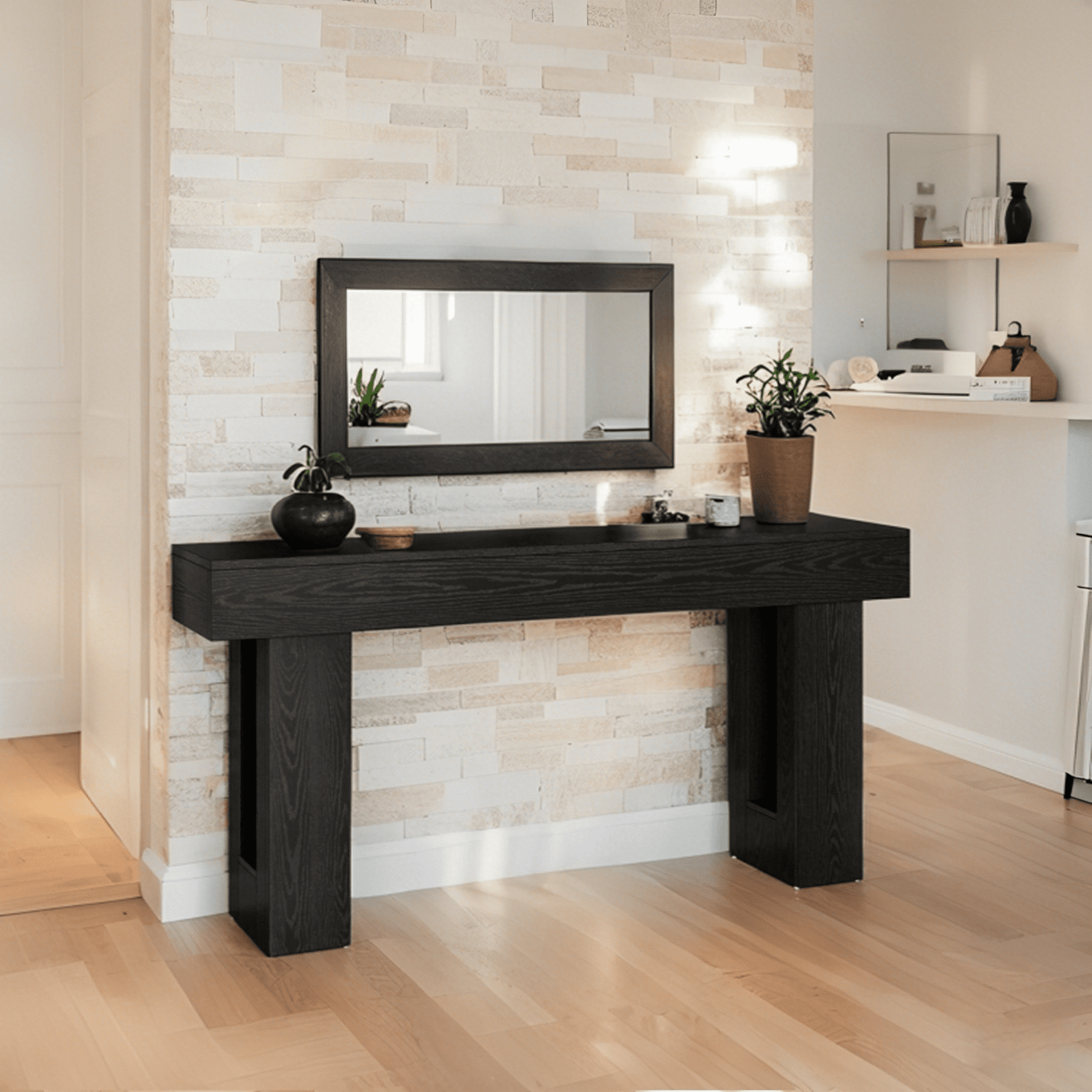 Tribesigns 63-Inch Long Console Table, Farmhouse Entryway Table for Entrance, Hallway, Living Room（Black)