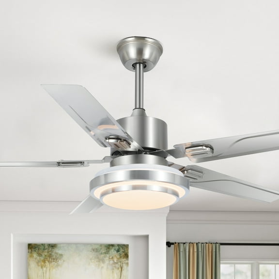 Ceiling Fan with Lights Remote Control,3 Color Dimmable Light，52 Inch Stainless Steel 5 Blades for kitchen dining room Interior courtyard bedroom living room