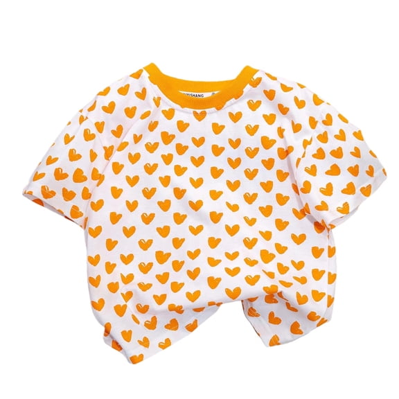 hotojiny Little Girls Valentine's Shirt Cotton Heart T-Shirts Infant Baby Short Sleeve Tees Kids Newborn Valentine Gift 6 M-8 T