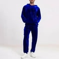 thumbnail image 2 of QATAINLAV Men's Velour Hoodie Tracksuit 2 Pieces Set Solid Color Casual Jogging Suits Hooded Sweatshirt and Cinch Bottom Sweatpants Sweatsuits, Blue, L, 2 of 8