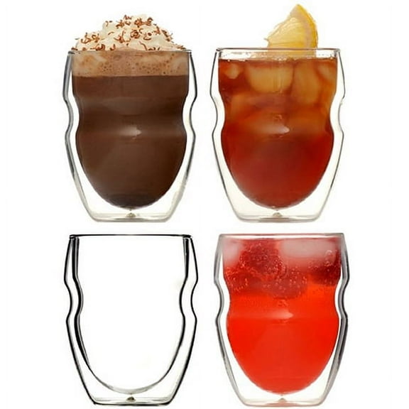 Ozeri Serafino Double Wall 8 Oz Beverage & Coffee Glasses - Set Of 4 Insulated Drinking Glasses