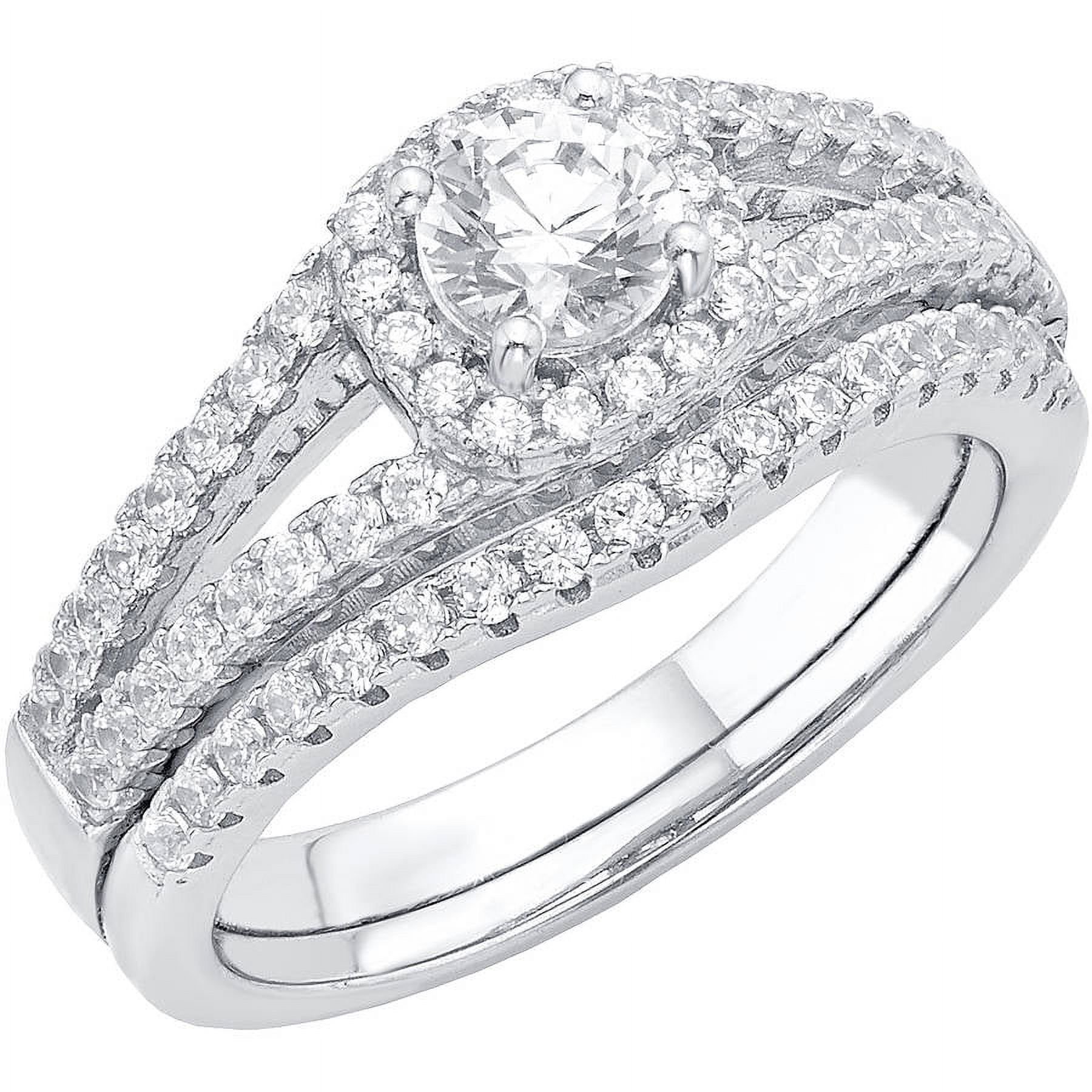 3/8 Carat T.G.W. Australian Crystal and CZ Sterling Silver Halo Bridal Set