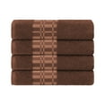 thumbnail image 2 of Geometric Border 4-Piece Cotton Luxury Bath Towel Set for Bathroom, 30" x 52", Chocolate by Blue Nile Mills, 2 of 7