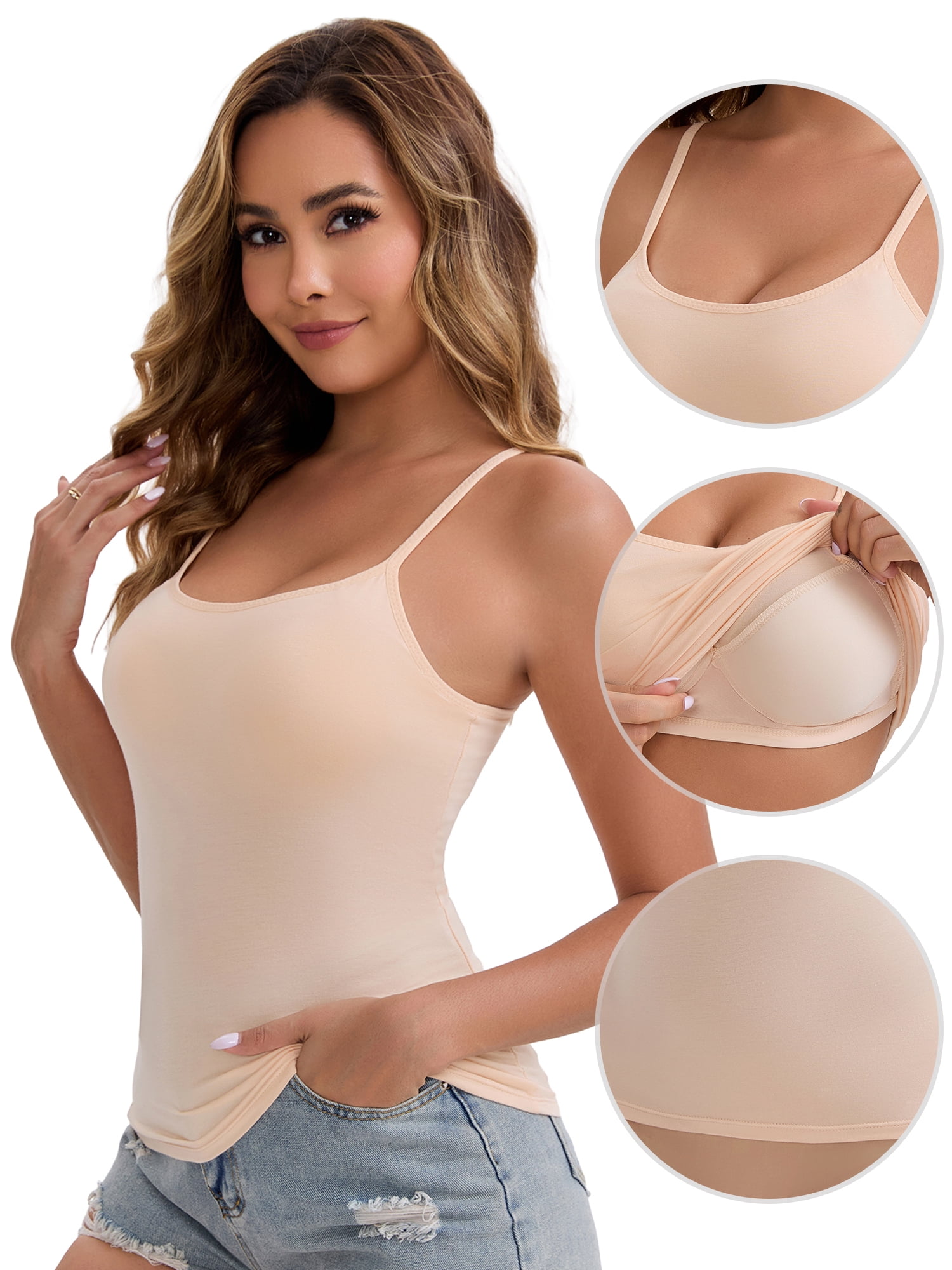 DARING DIVA Women's Padded Tank Top Round Neck Casual Camisole XL 2 Apricot