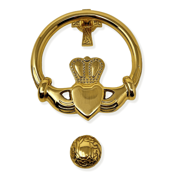 Exclusively Irish Large Claddagh Brass Door Knocker Cross Back