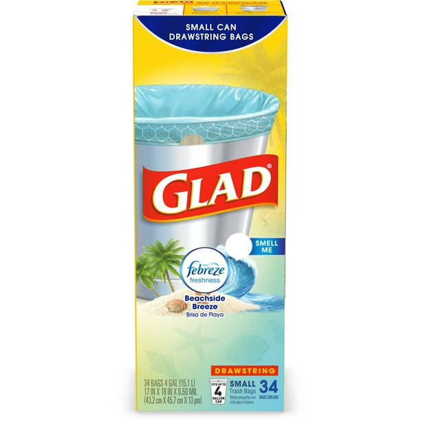 Glad OdorShield Small Drawstring Trash Bags Febreze Beachside Breeze