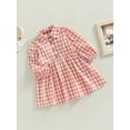 thumbnail image 3 of hirigin Toddler Kids Girls Cute Dress Plaid Turn-Down Collar Long Sleeve Buttons Dress Spring Autumn Casual A-line Dress, 3 of 8