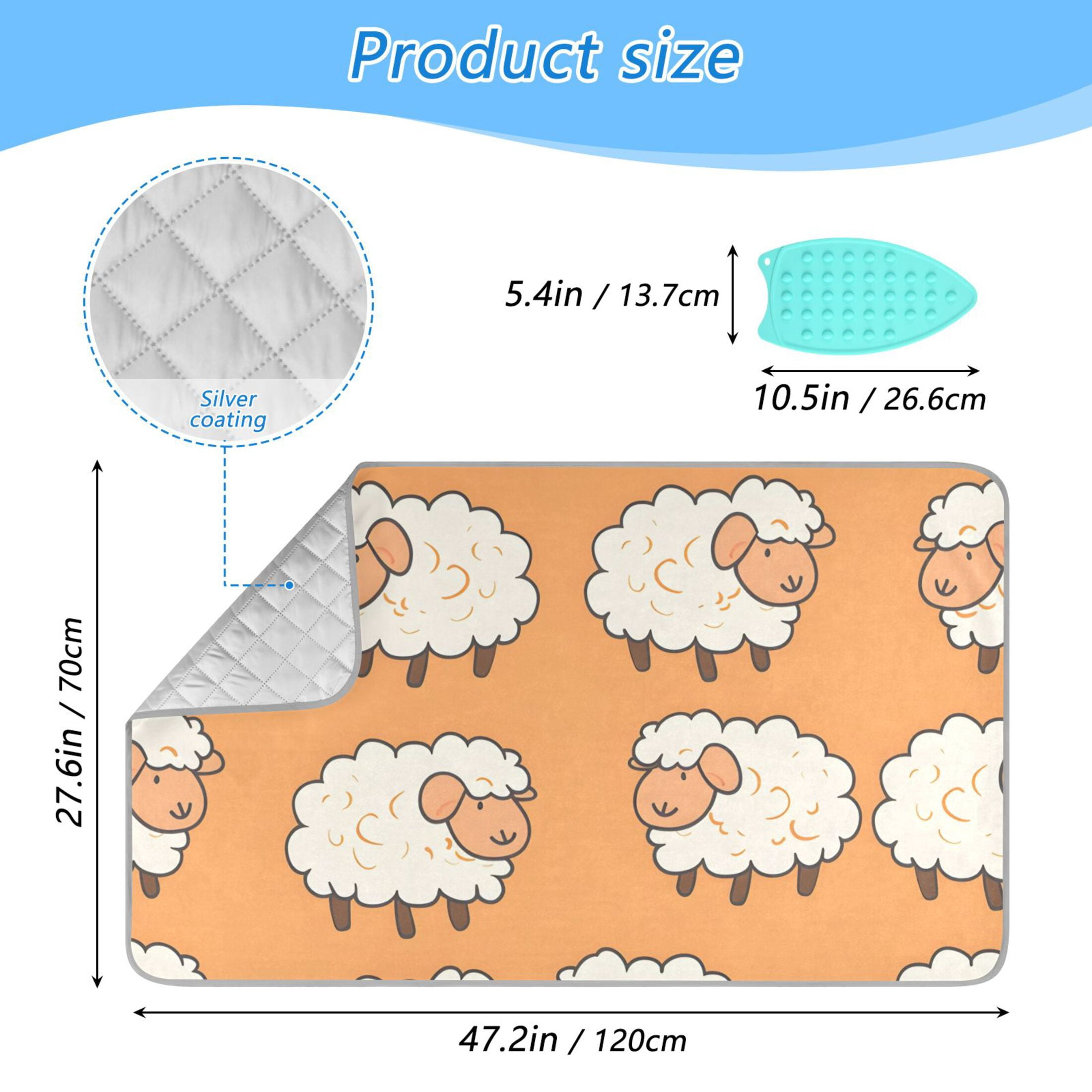 Sheep Pattern Ironing Mat Blanket Portable Travel Ironing Pad Heat Resistant Pad 47.2" x 27.6”