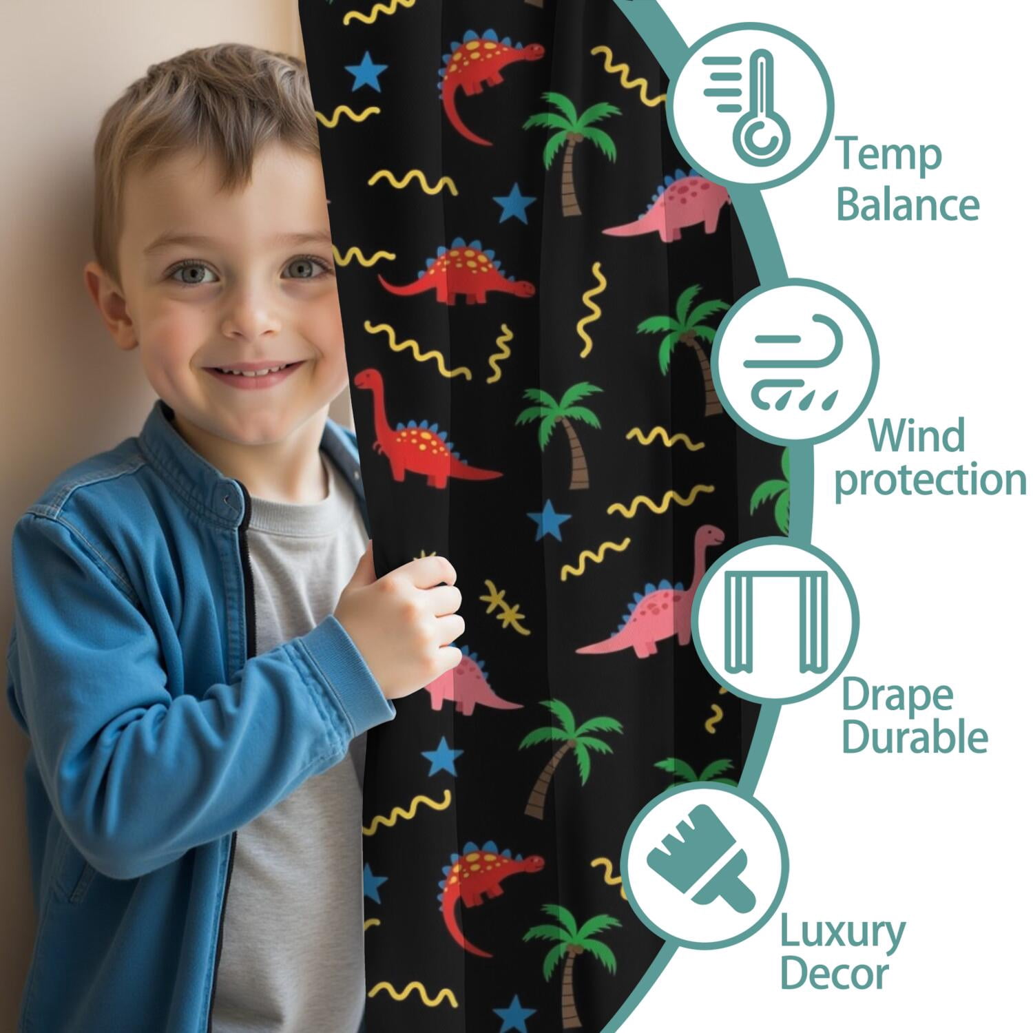Blackout Kids Curtains,Pink Dinosaurs Cosmic Stars Childrens Insulated Curtains Set Of 2,Bedroom Essentials,Toddler Room Decor 42"x84"