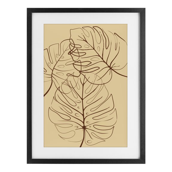Stupell Industries Traditional Autumn Monstera Leaf Contour Black Framed Print Under Glass, 14 x 20, by Martina Pavlova