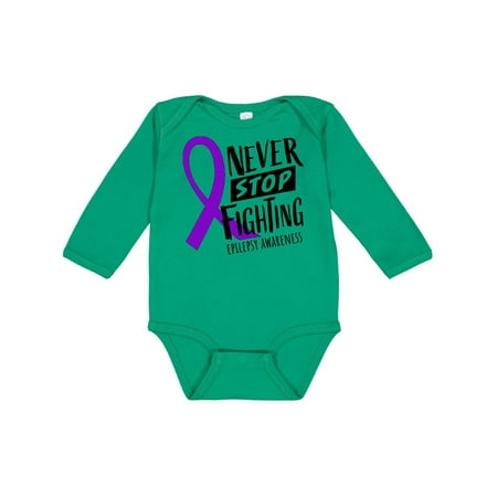 

Inktastic Never Stop Fighting Epilepsy Awareness Purple Ribbon Gift Baby Boy or Baby Girl Long Sleeve Bodysuit