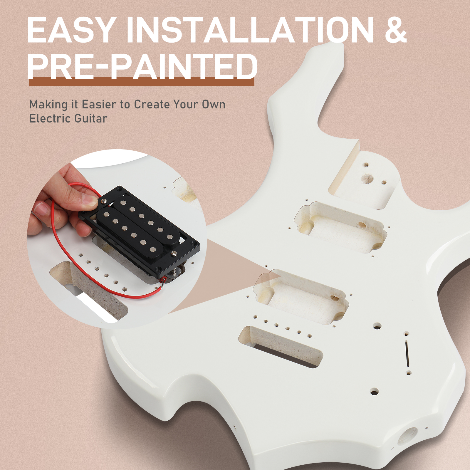 Ktaxon DIY Flame Shaped Electric Guitar Kits 6 String HSH  with Mahogany Body, Maple Neck and Accessories White