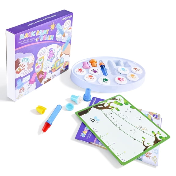 Mess-Free Magic Painting Set, 8-Color Zero Stain Art Toy with Brush, Pens & Stamps, Educational Coloring Gift for Kids Age 3 , Won't Stain Skin or Furniture