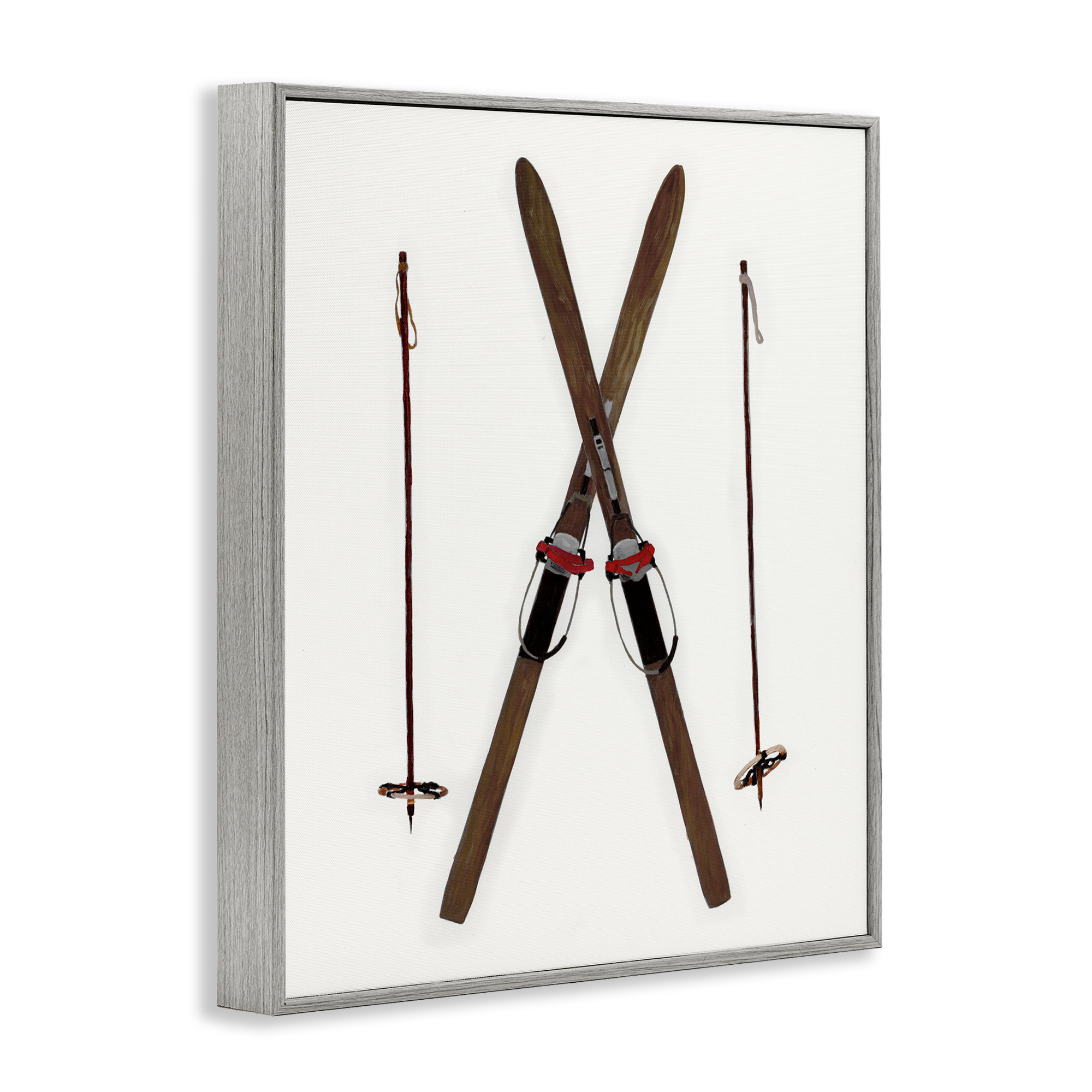 Stupell Industries Minimal Winter Skis Sports Painting Gray Framed Art Prints Wall Art, 16 x 20