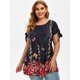 thumbnail image 2 of Camiseta con manga anudada y estampado de mariposas florales de talla grande Rosegal  Camisetas tallas grandes, 2 of 5